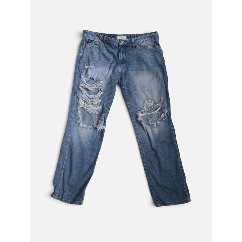 Kancan Medium Wash Jeans Boyfriend Distressed Shredded Knee High Rise KC8371M